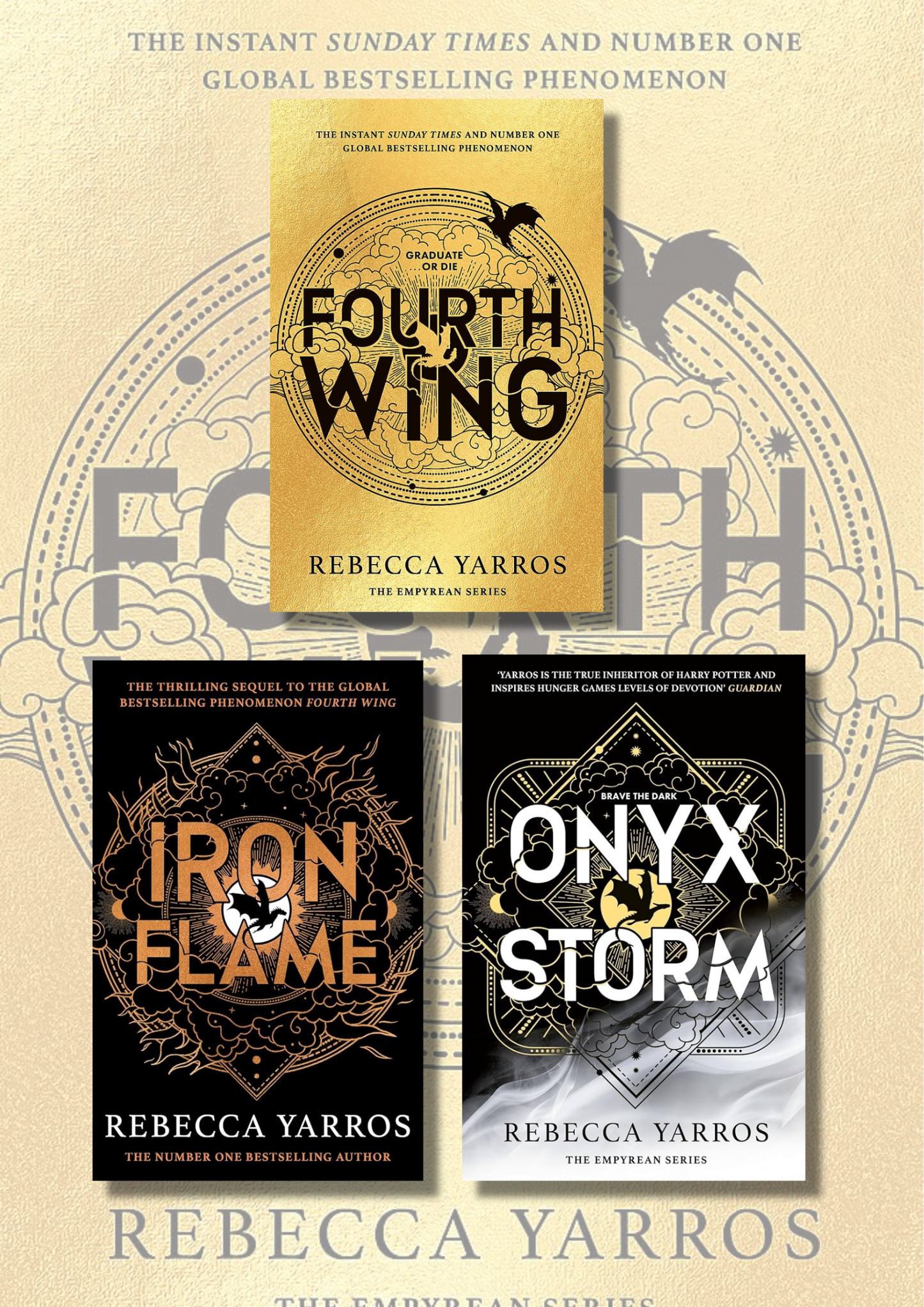 FOURTH WING -  IRON FLAME - ONYX STORM  - (3BOOK SET ) - BY REBECCA YARROS